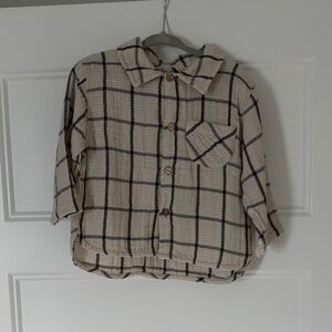 Play Up Toddler Boys Cream Plaid Button-Down Shirt with Chest Pocket